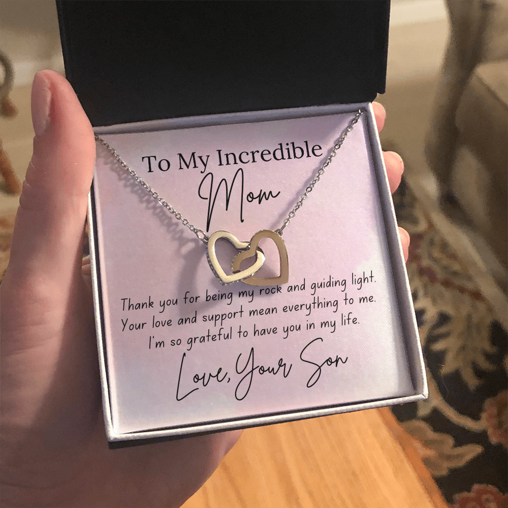 Interlocking Hearts Necklace for Mom – A Heartfelt Gift from a Son to Show Mom You Care