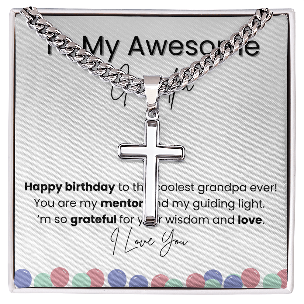 Cuban Chain with Artisan Cross Necklace for Grandpa – A Timeless Birthday Gift from a Grandchild