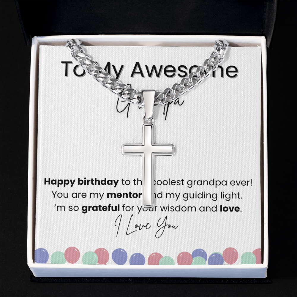 Cuban Chain with Artisan Cross Necklace for Grandpa – A Timeless Birthday Gift from a Grandchild
