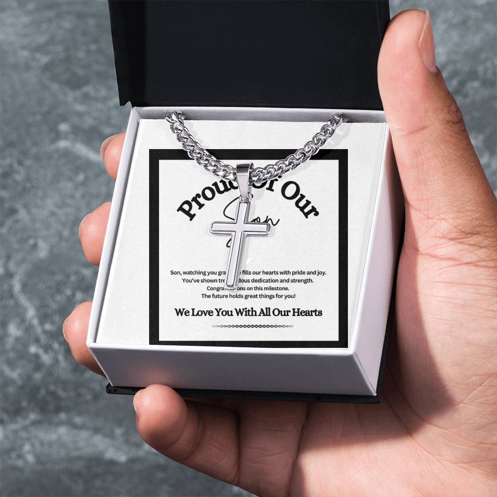 Artisan Cross Cuban Link Chain - Graduation Gift for Son