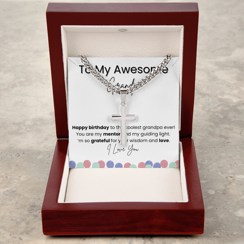 Cuban Chain with Artisan Cross Necklace for Grandpa – A Timeless Birthday Gift from a Grandchild