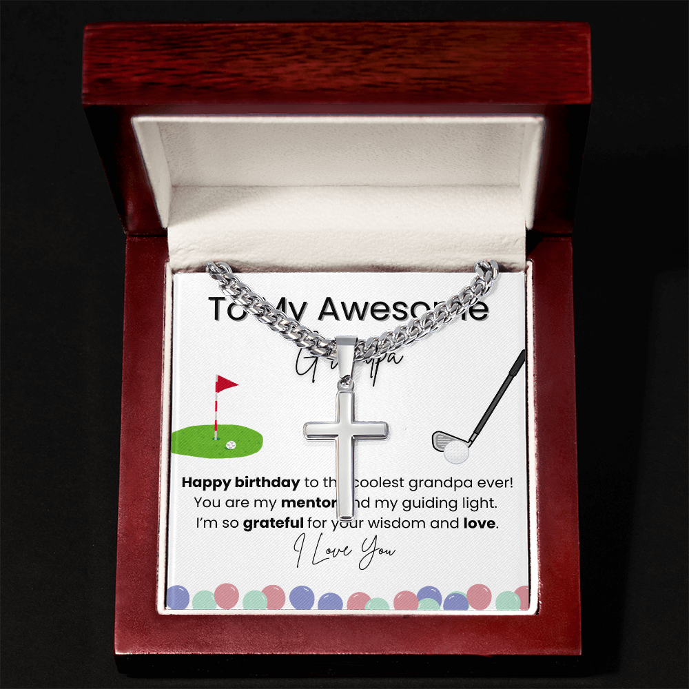 Cuban Chain with Artisan Cross Necklace for Grandpa – A Classic and Stylish Birthday Gift from a Grandchild