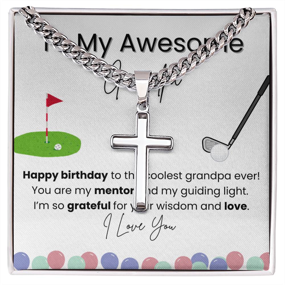 Cuban Chain with Artisan Cross Necklace for Grandpa – A Classic and Stylish Birthday Gift from a Grandchild